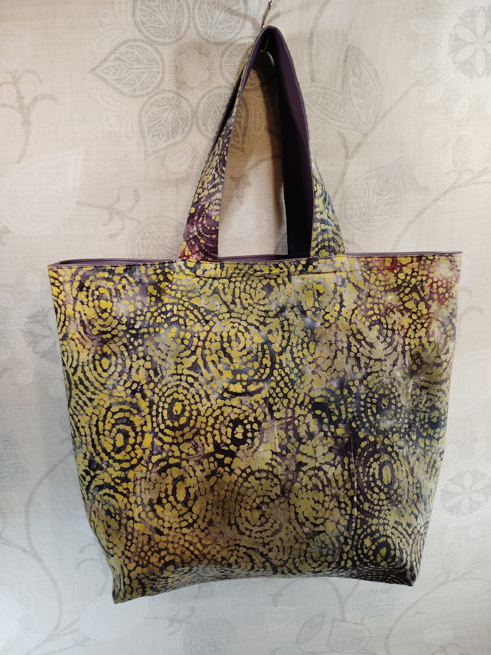 Large Purple, Yellow & Blue Printed Shoulder Tote Bag